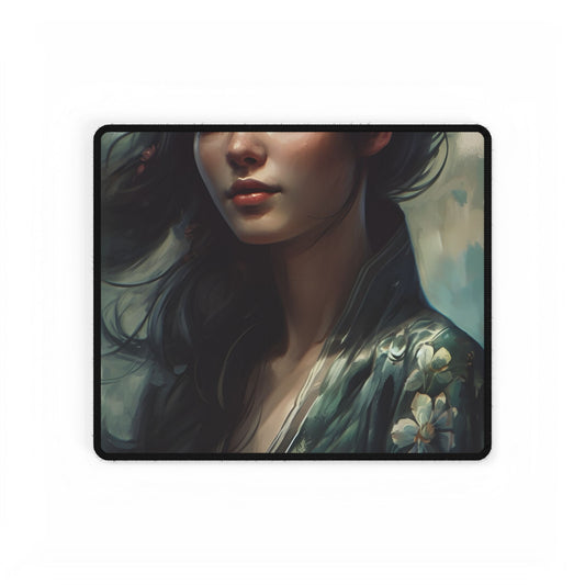 Astonishing Realistic Brown Hair Female Portrait: Studio Artwork - Desk Mat