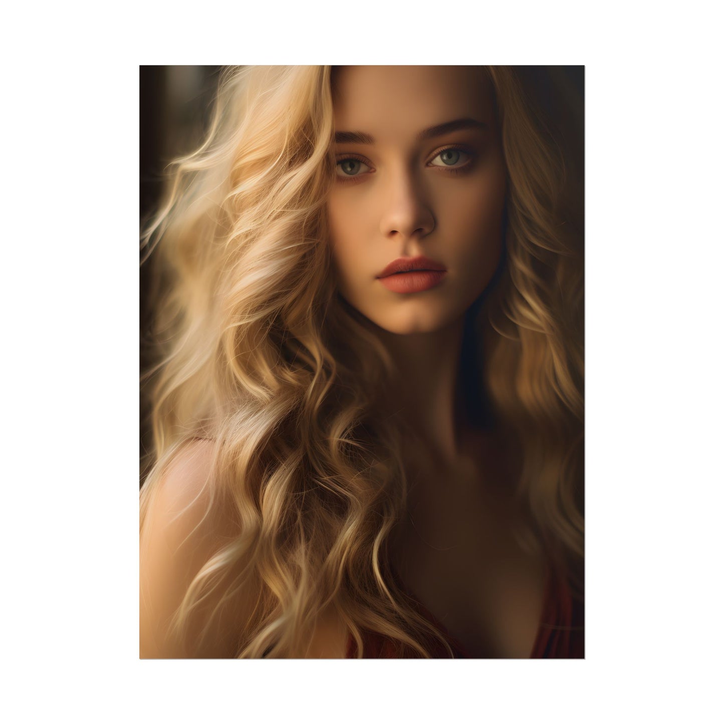 Modern Beauty: Young Blonde Woman in a Short-Sleeved Dress - Poster