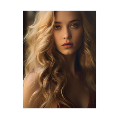 Modern Beauty: Young Blonde Woman in a Short-Sleeved Dress - Poster