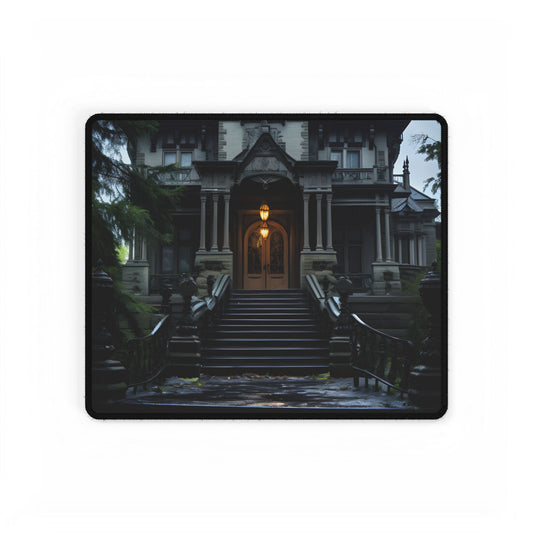 Haunted Victorian Mansion: Atmospheric Nighttime Scene Art - Desk Mat
