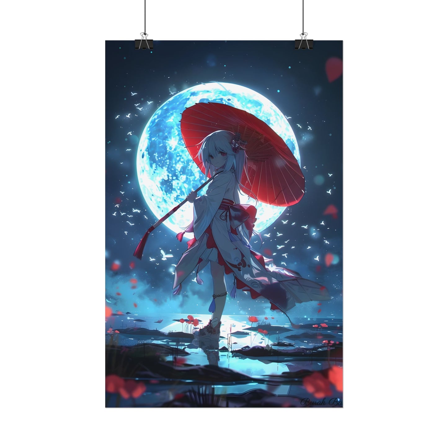Cute Anime Girl with Umbrella: Rainy Day Art - Poster