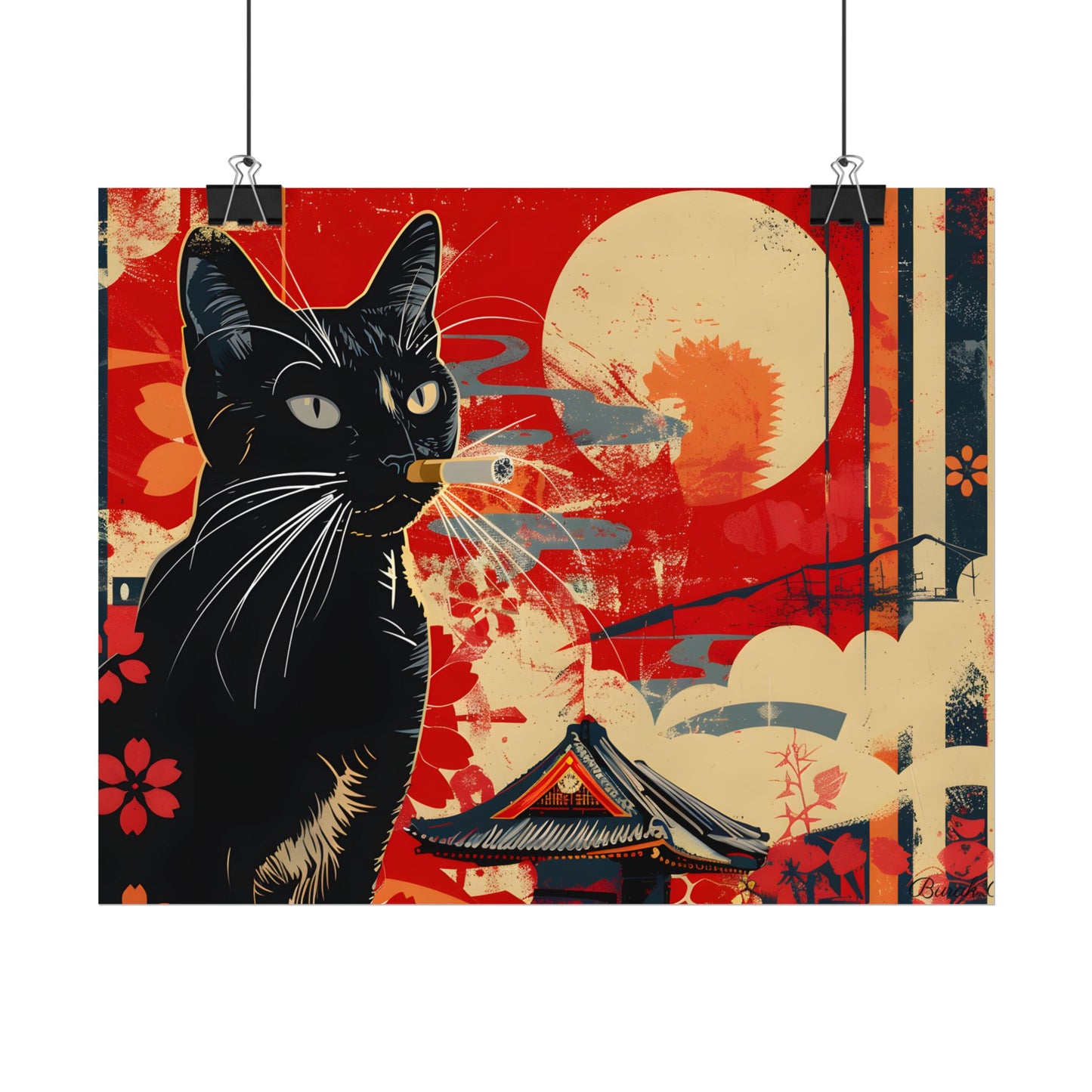 Whimsical Cat: Unconventional Smoking Scene - Poster