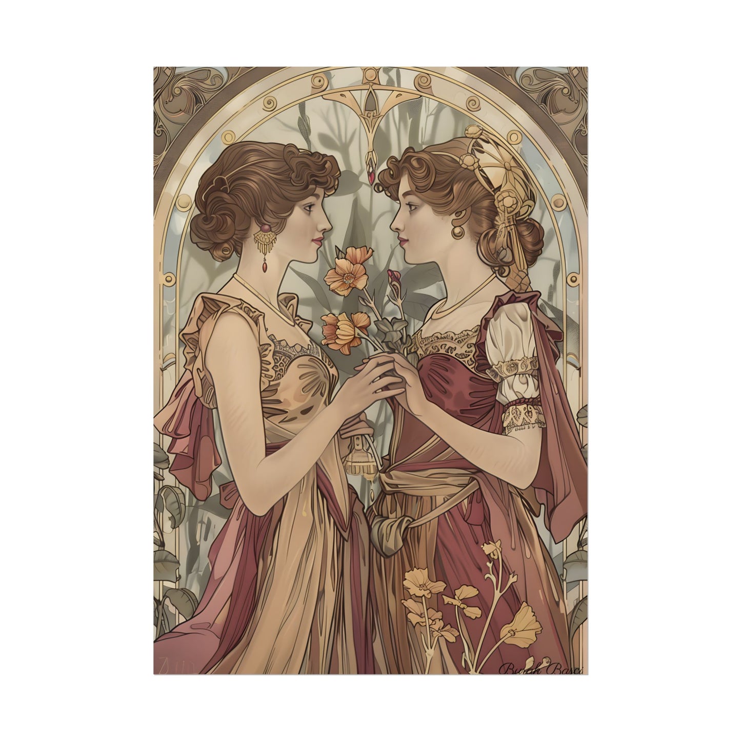 Middle Eastern Floral Beauty: Traditional Attire Digital Art - Poster