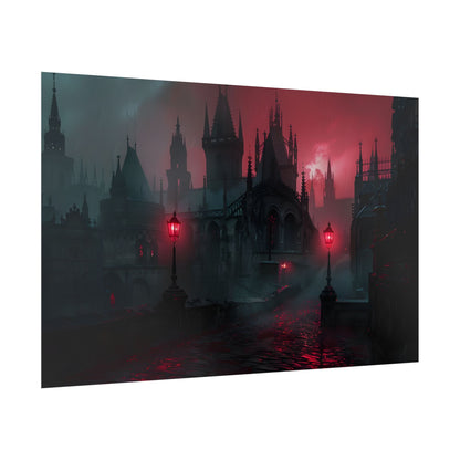 Dark Gothic Cityscape: Misty Twilight Artwork - Poster