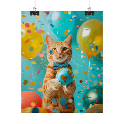 Charming Whiskers: Cat in Bow Tie with Mini Flag - Poster