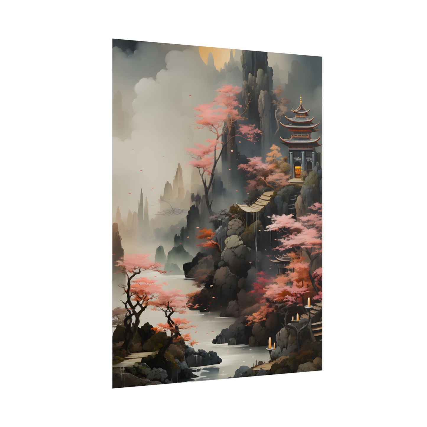 Vibrant Landscape in Moss Green: Ash Magenta Artwork - Poster