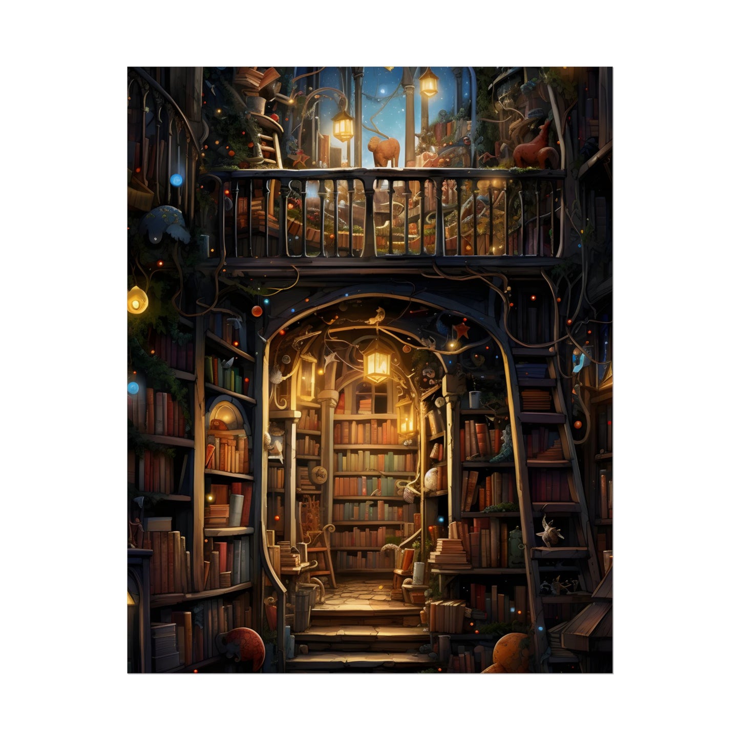 Magical Bookshop Art: A Serene & Enchanting Scene - Poster