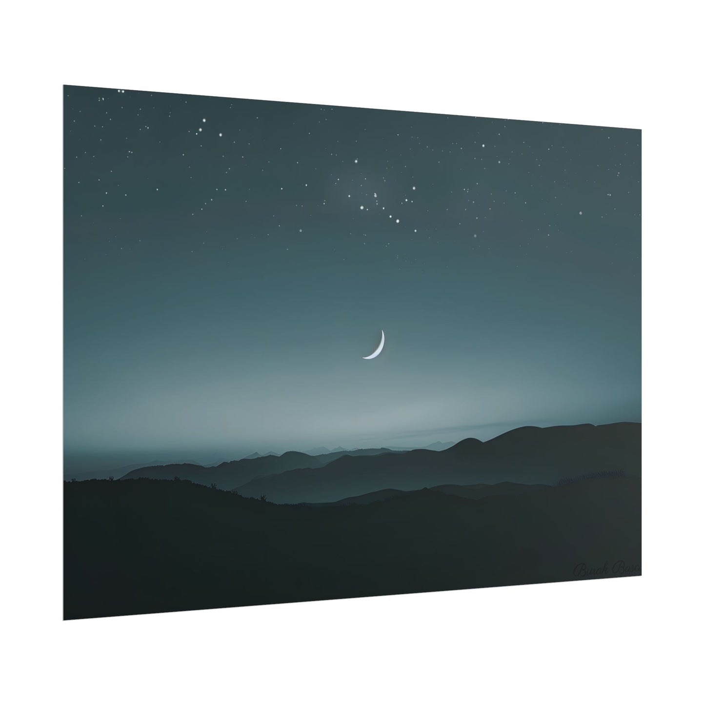 Minimalist Night Scene: Blue-Gray Sky Digital Art - Poster