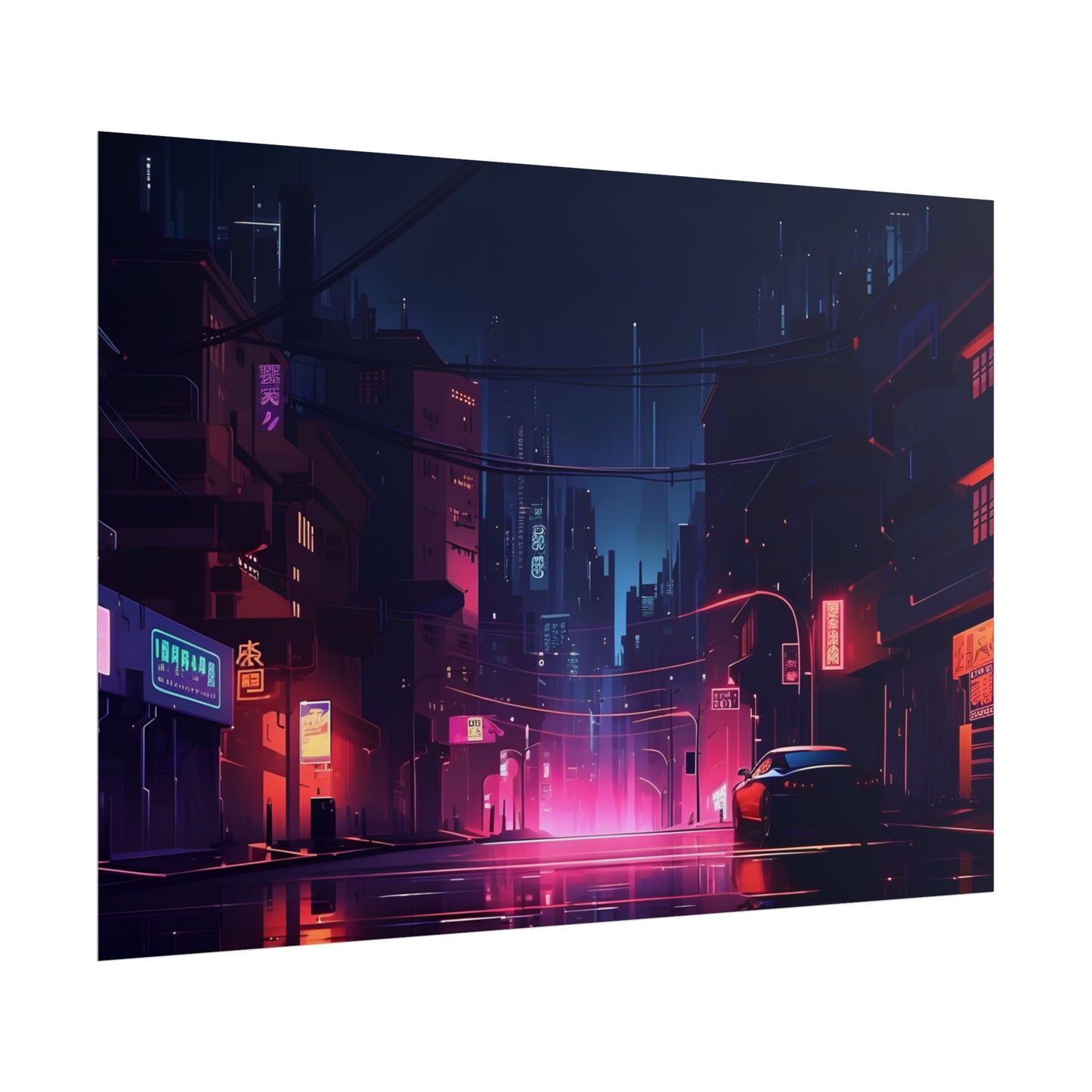 Melancholic Night: A Cyberpunk Urban Landscape - Poster