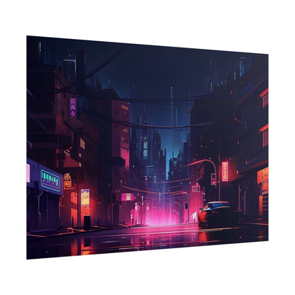 Melancholic Night: A Cyberpunk Urban Landscape - Poster