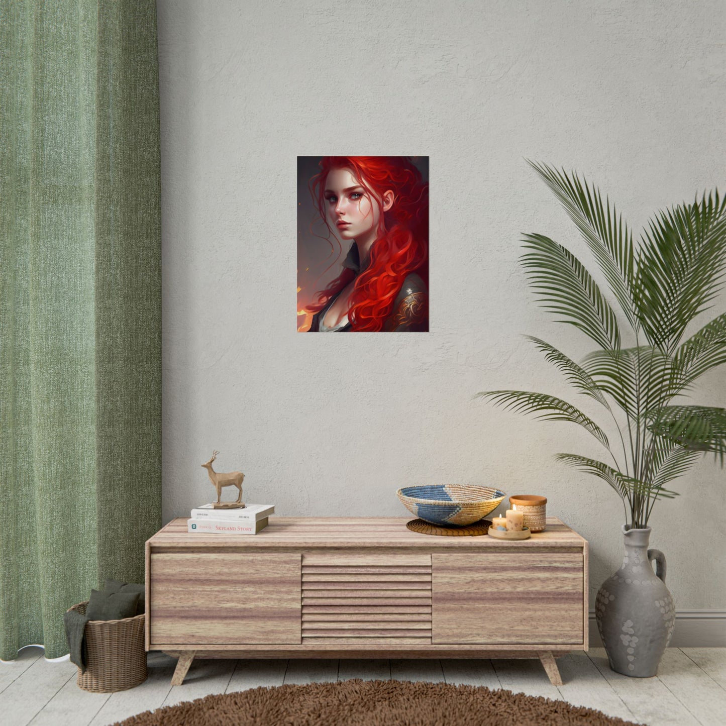 Composed Redhead: Elegant Portrait in Vibrant Red - Poster