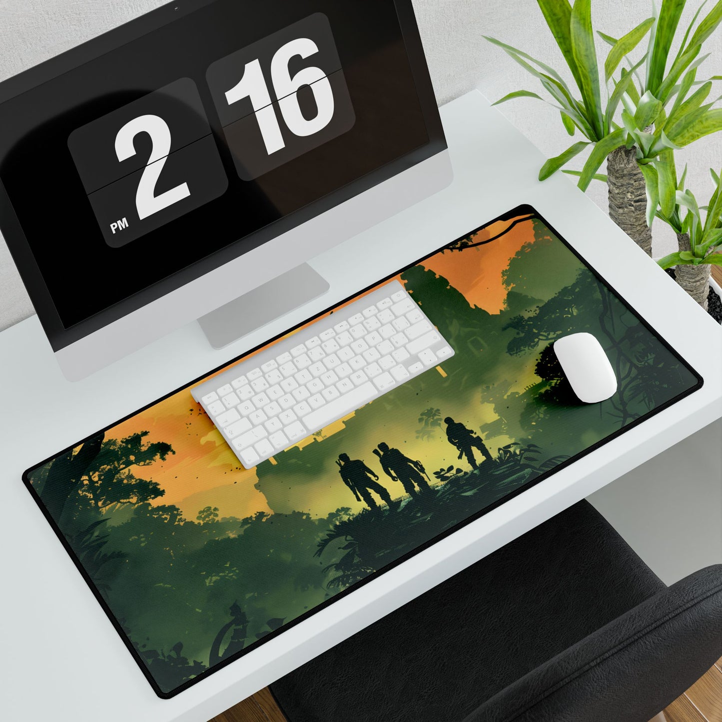 Timeless Grayscale: A Duo's Bond - Desk Mat