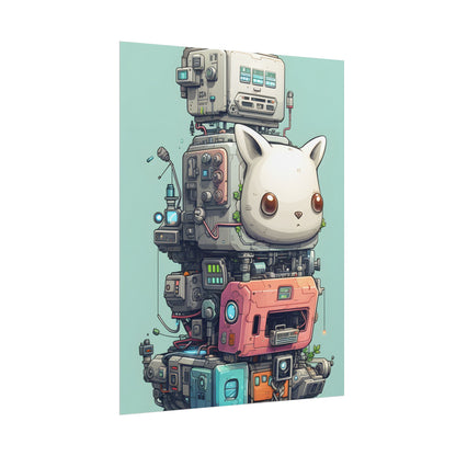 Mysterious Pixel Pets in Futuristic Room: Cyberpunk Artwork - Poster