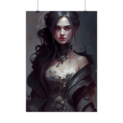 Black Haired Female Portrait: Elegant Outdoor Beauty - Poster