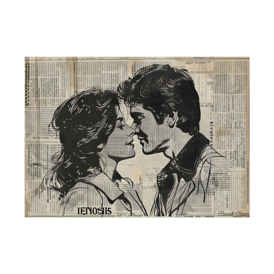 Vintage Romance Couples: Timeless Newsprint Art - Poster
