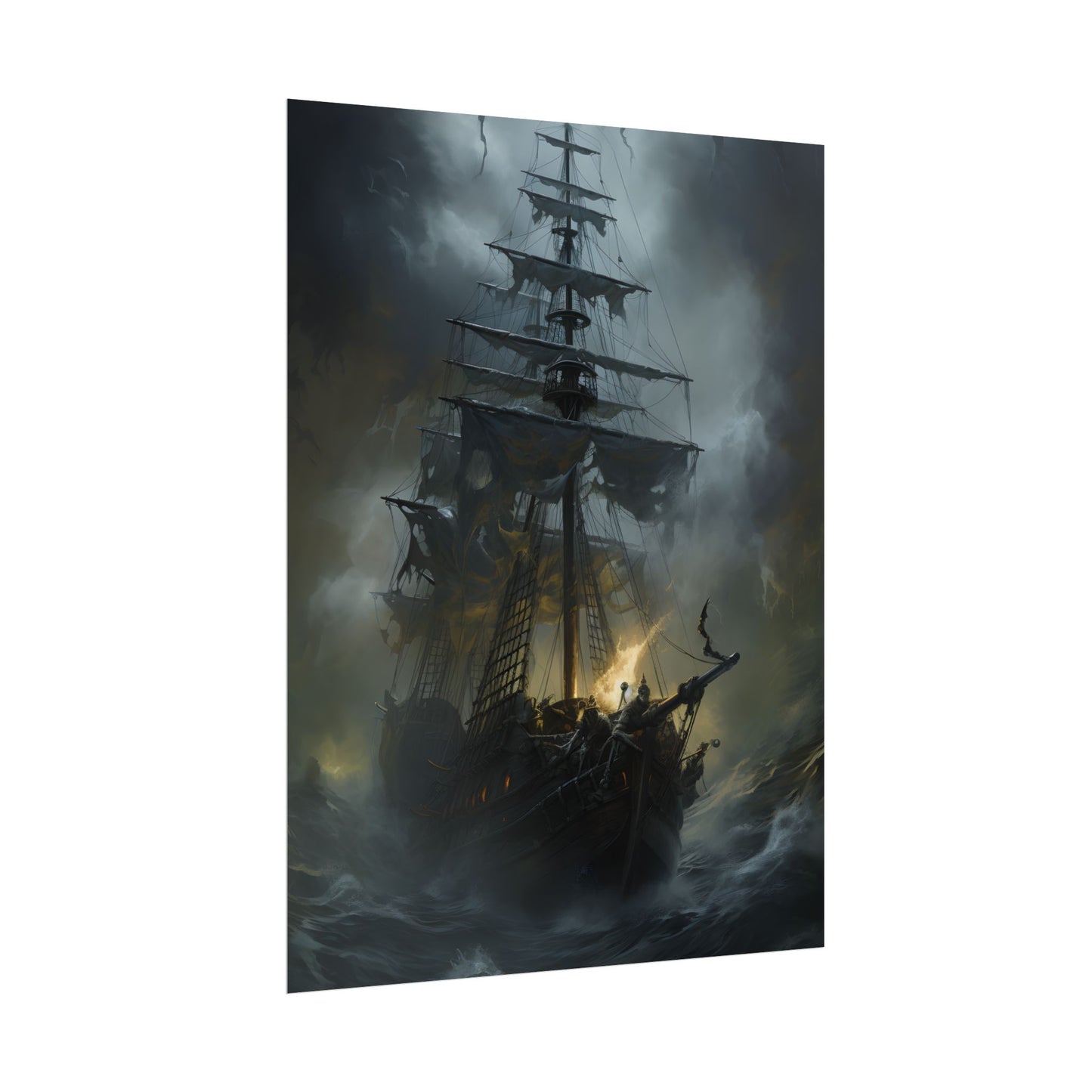 Eerie Pirate Ghost Ship: Sailing Seascape Artwork - Poster