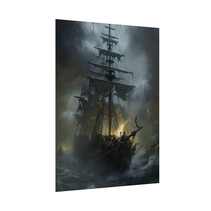 Eerie Pirate Ghost Ship: Sailing Seascape Artwork - Poster
