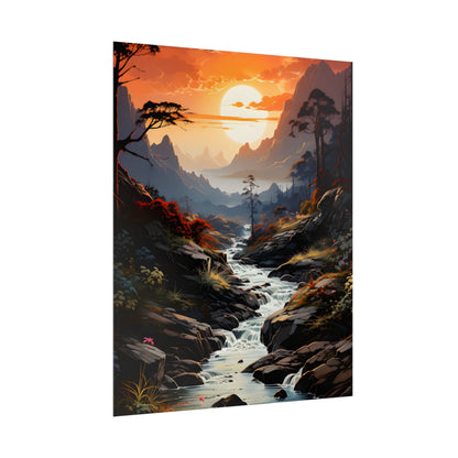 Breathtaking Waterfall: Vibrant Oil Painting Art - Poster