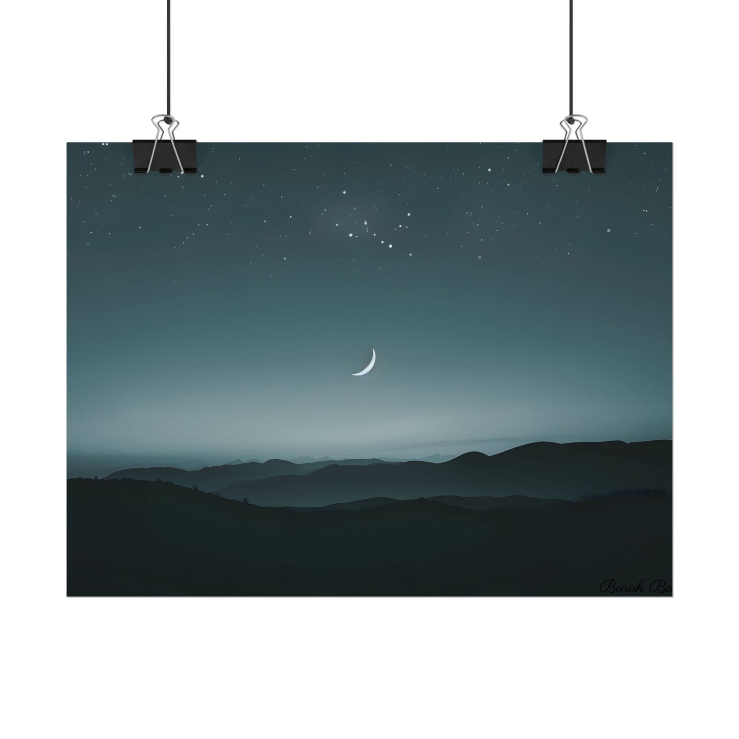Minimalist Night Scene: Blue-Gray Sky Digital Art - Poster