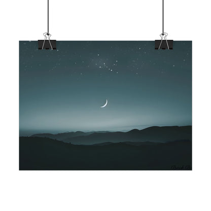 Minimalist Night Scene: Blue-Gray Sky Digital Art - Poster