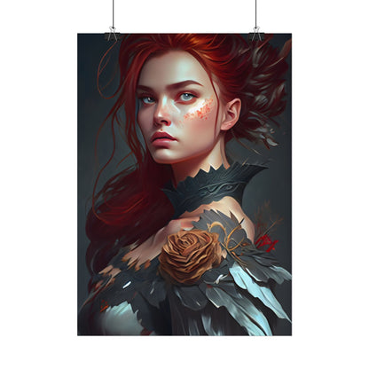 Stunning Redhead in Formal Dress: Elegant Portrait - Poster