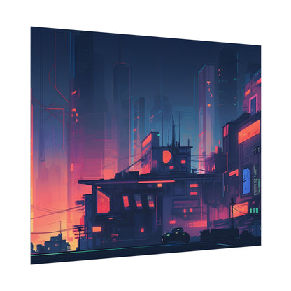 Cyberpunk Night: Melancholic Cityscape Digital Art - Poster