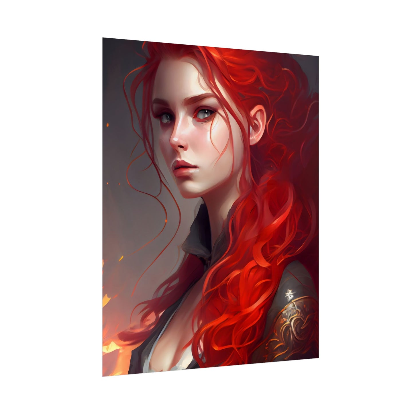 Composed Redhead: Elegant Portrait in Vibrant Red - Poster