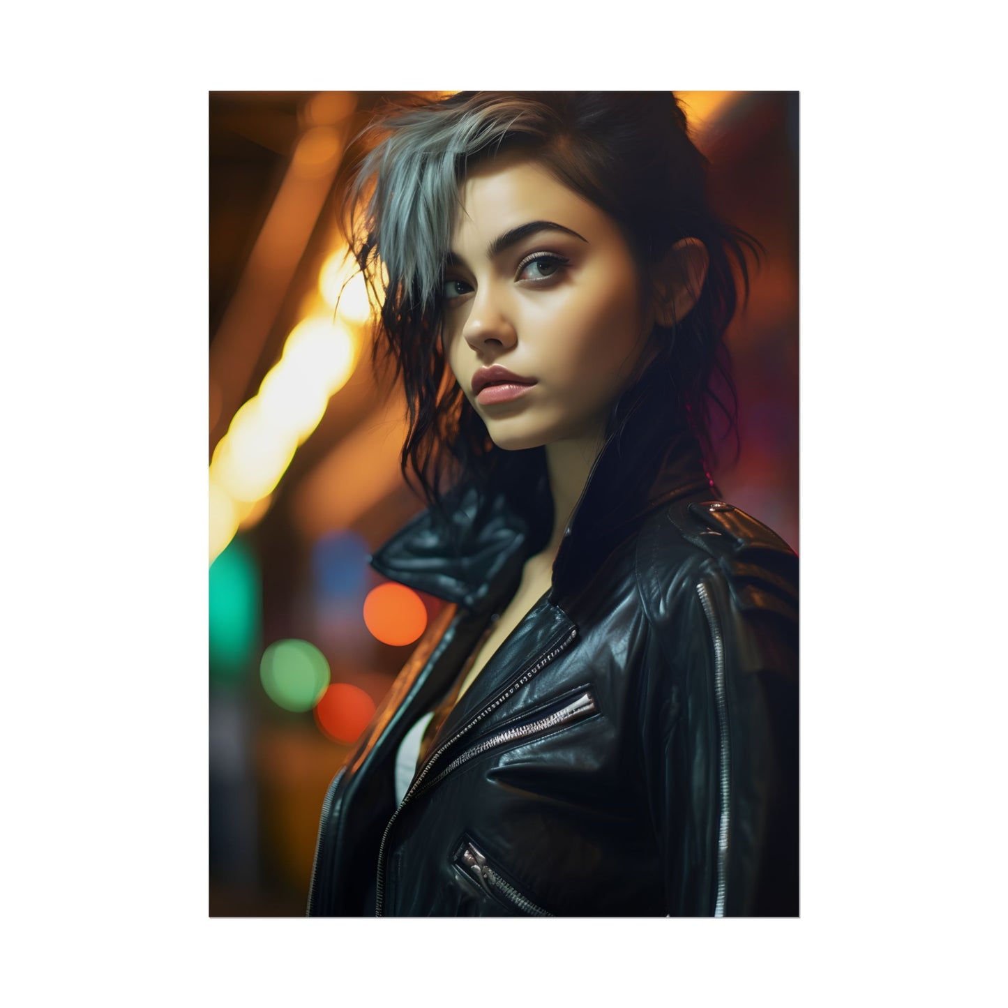 Vibrant Digital Art Print: Teenage Cyberpunk Close-Up - Poster