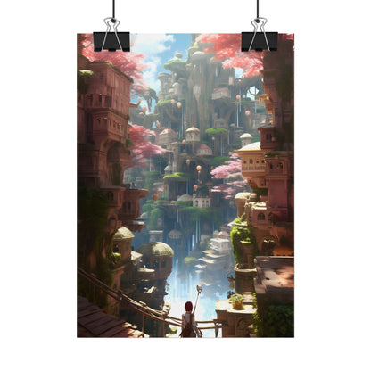 Dramatic Anime Cityscape: Birds Eye View Digital Art - Poster