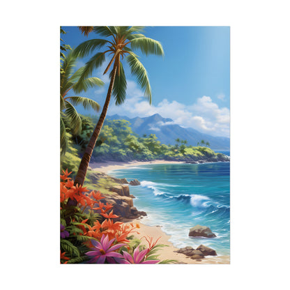 Tropical Paradise: Serene Island Oasis in Tranquil Blue Skies - Poster
