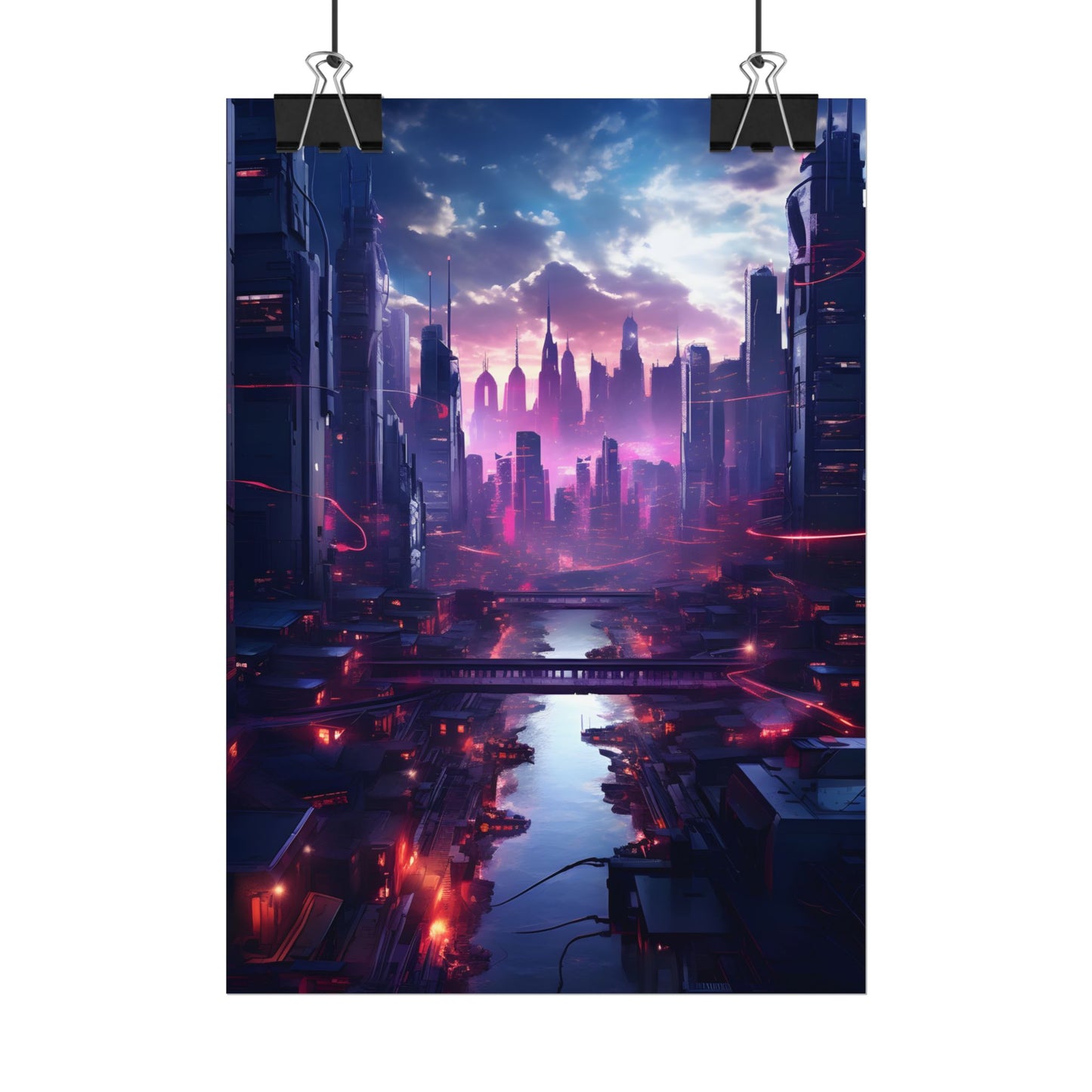 Dystopian Cyberpunk Cityscape: Neon Futuristic Artwork - Poster