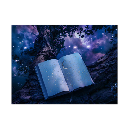 Mystical Night Sky: Celestial Dreams with Crescent Moon and Stars - Poster