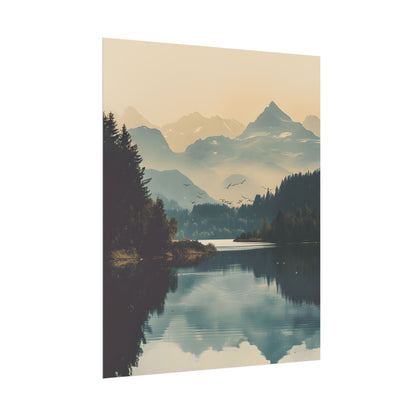 Serene Mountain Lake Aerial: Birds Eye View Artwork - Poster