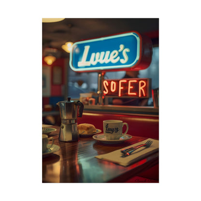 Retro Kitchen Diner Scene: Cozy Coffee Moment - Poster