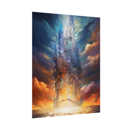 Vibrant Cyber Dreamscape: Abstract Digital Artwork - Poster