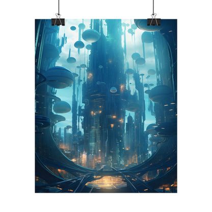 Underwater City of the Future: Modern Metropolis Digital Art - Poster
