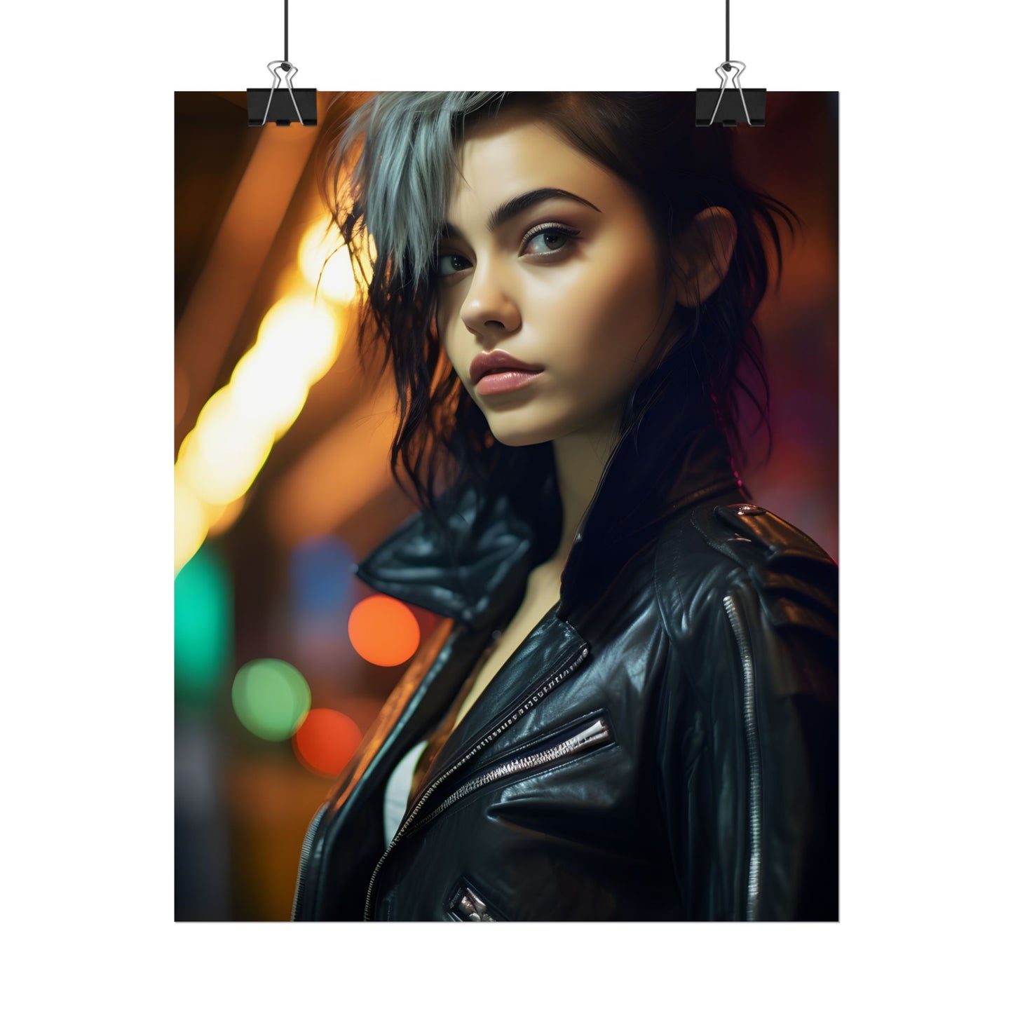 Vibrant Digital Art Print: Teenage Cyberpunk Close-Up - Poster