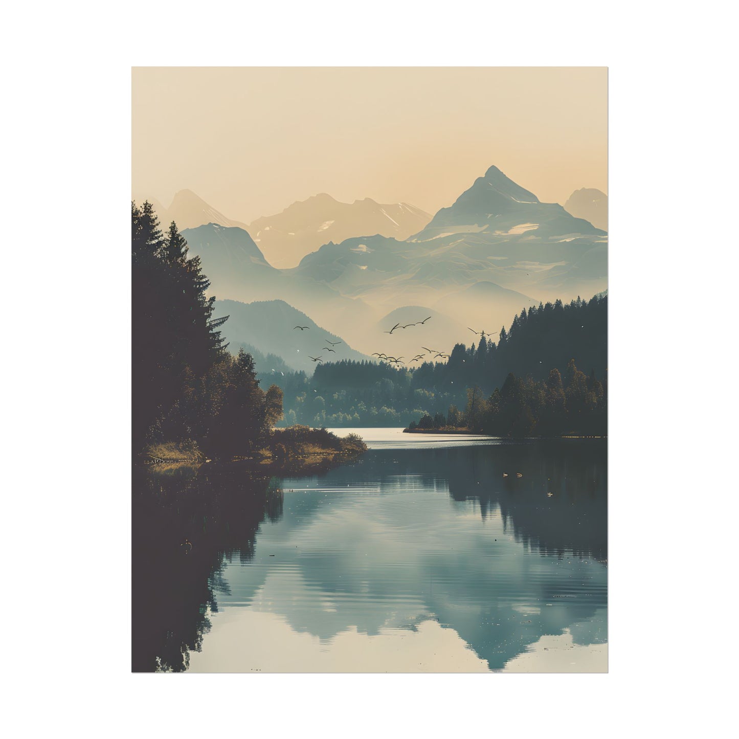 Serene Mountain Lake Aerial: Birds Eye View Artwork - Poster