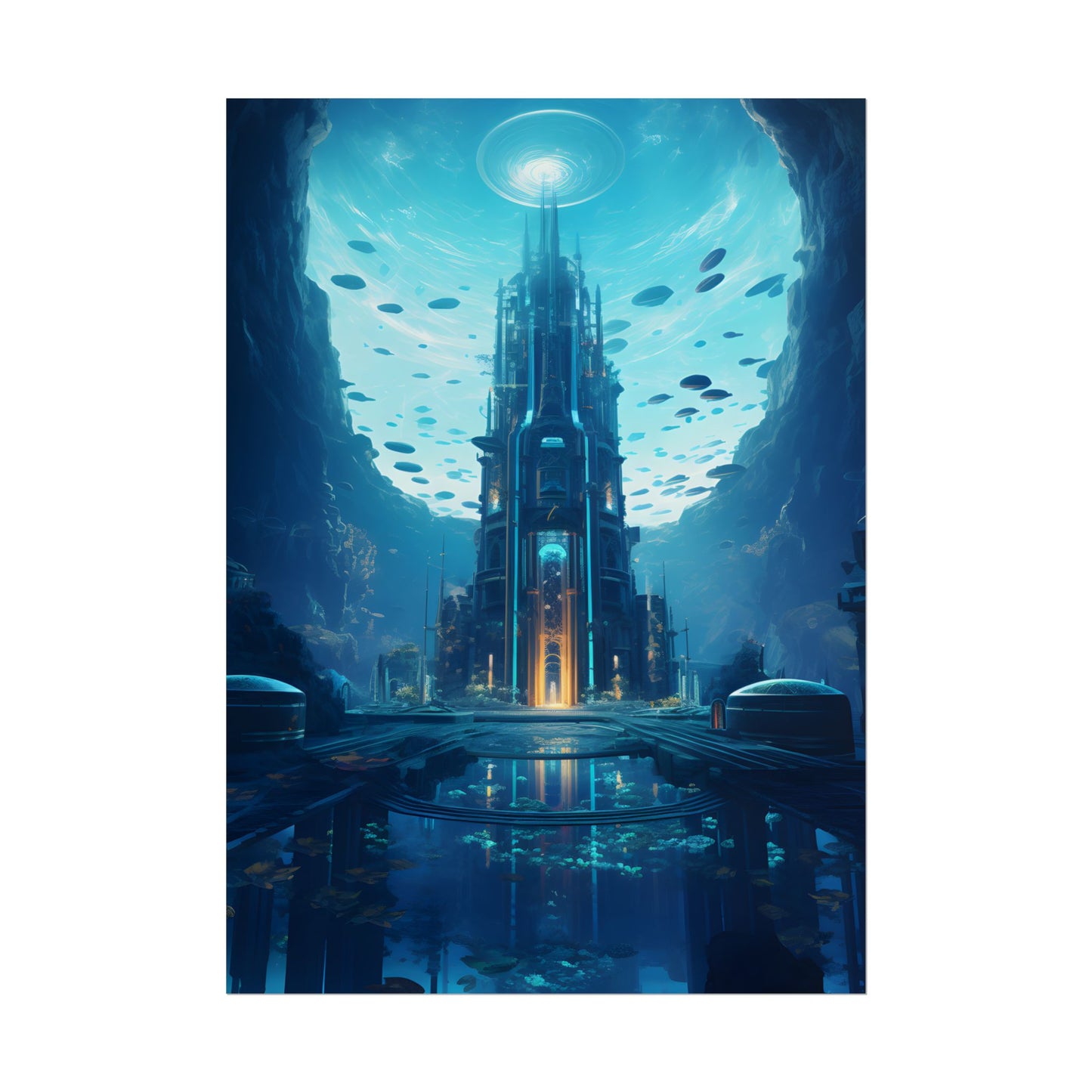 Dive into the Future: Submerged Metropol Underwater Cityscape - Poster