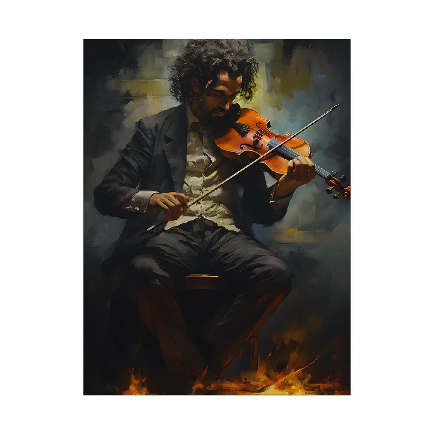Mysterious Musician Portrait: Digital Artwork - Poster