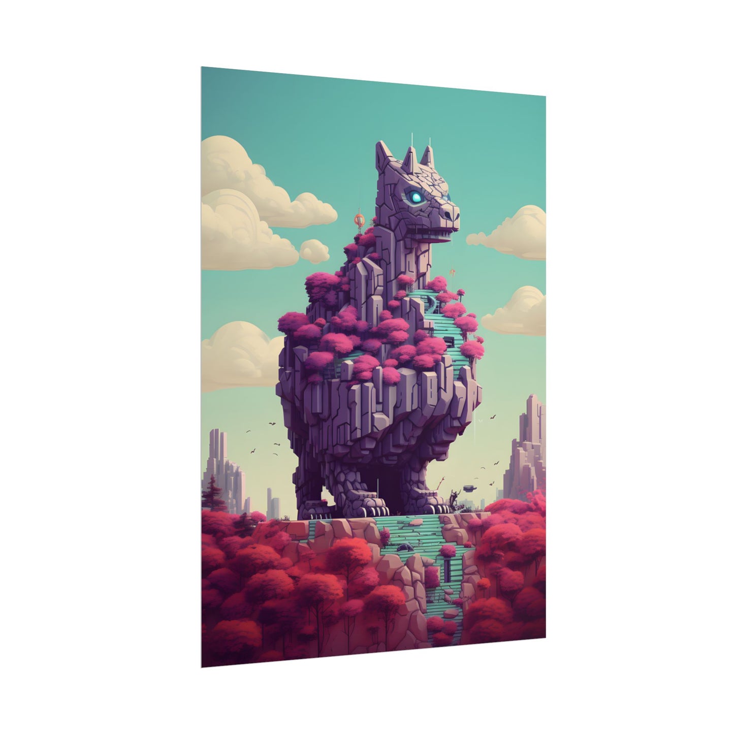 Futuristic Cyber Pet: Neon Pixel Art - Poster