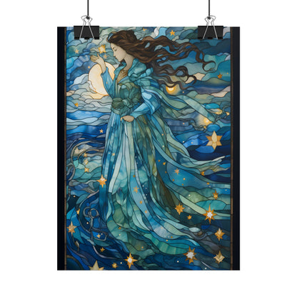 Medieval Stained Glass Art: A Colorful Church Window Piece - Poster