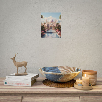 Serene Arabian Desert Oasis: Camels in a Palm Tree Landscape - Poster