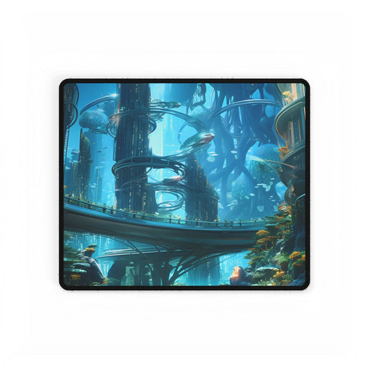 Close-Up Shot: Futuristic Underwater Cityscape in Bloom - Desk Mat