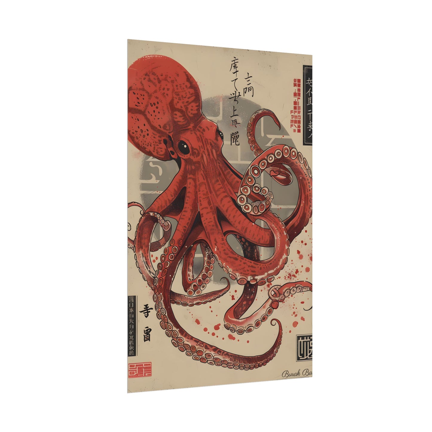 Stylized Japanese Octopus: Muted Watercolor Artwork - Poster