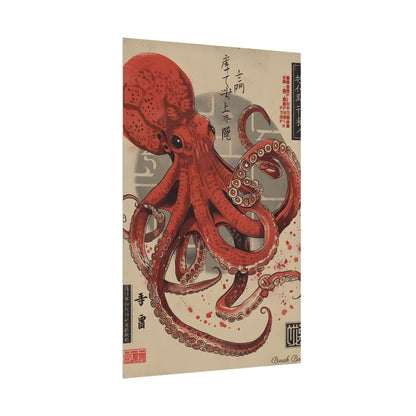 Stylized Japanese Octopus: Muted Watercolor Artwork - Poster