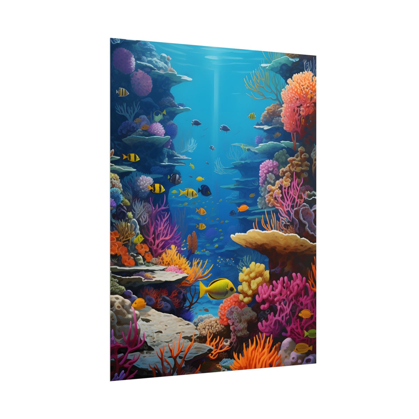Vibrant Coral Reef Sanctuary: Tropical Marine Life Art - Poster