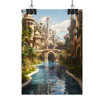 Mythical Oasis: Tranquil Desert Landscape - Poster