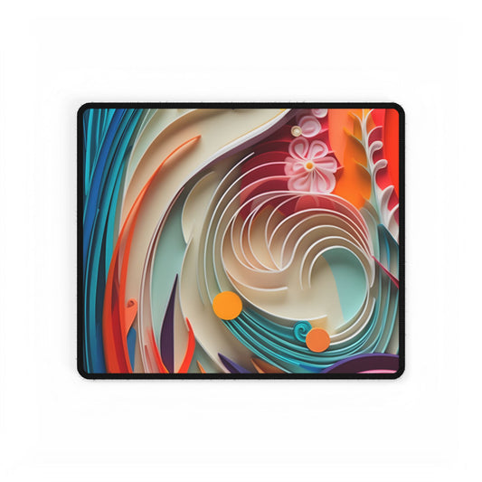 Paper Quilled Canyon Oasis: Watercolor-Inspired Landscape Art - Desk Mat
