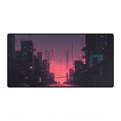 Cyberpunk Nighttime Cityscape: Melancholic Mood - Desk Mat